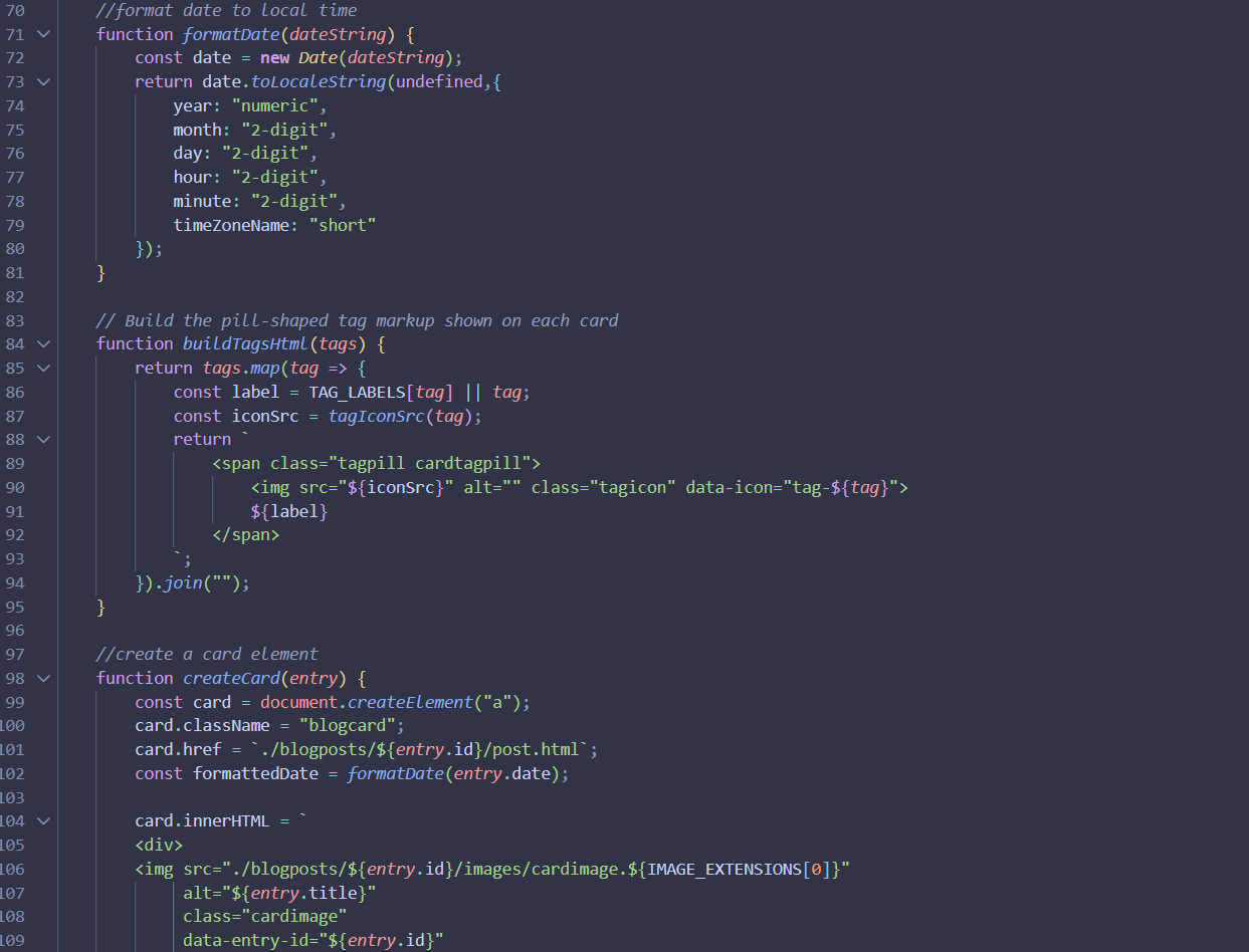 A code editor with some javascript