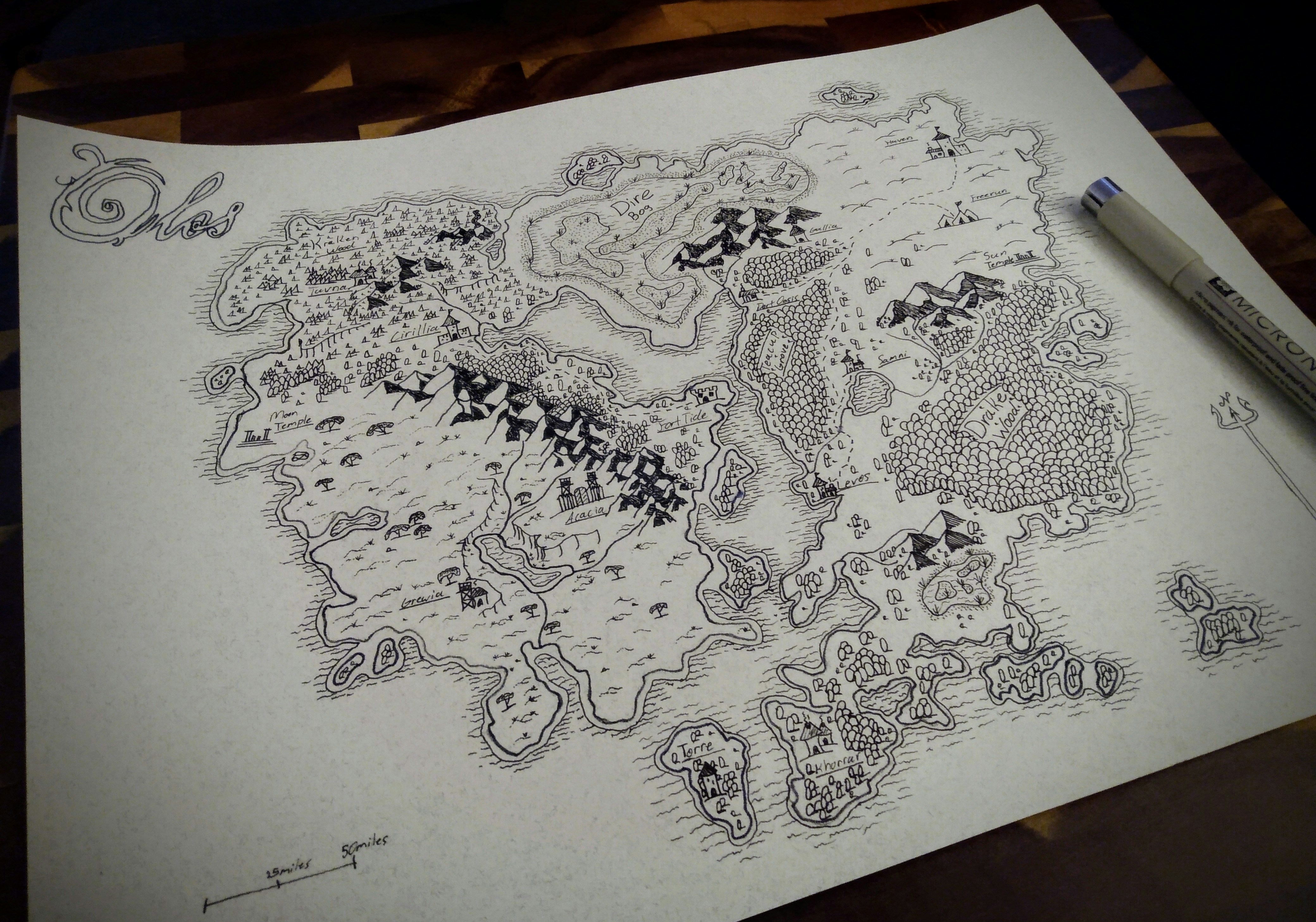 A fantasy map drawn in pen